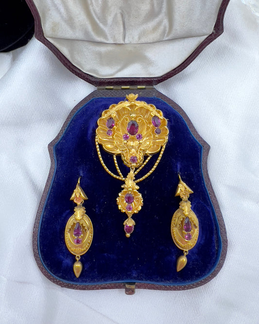Antique demi-parure brooch and earrings Hudsons Estate Jewellery