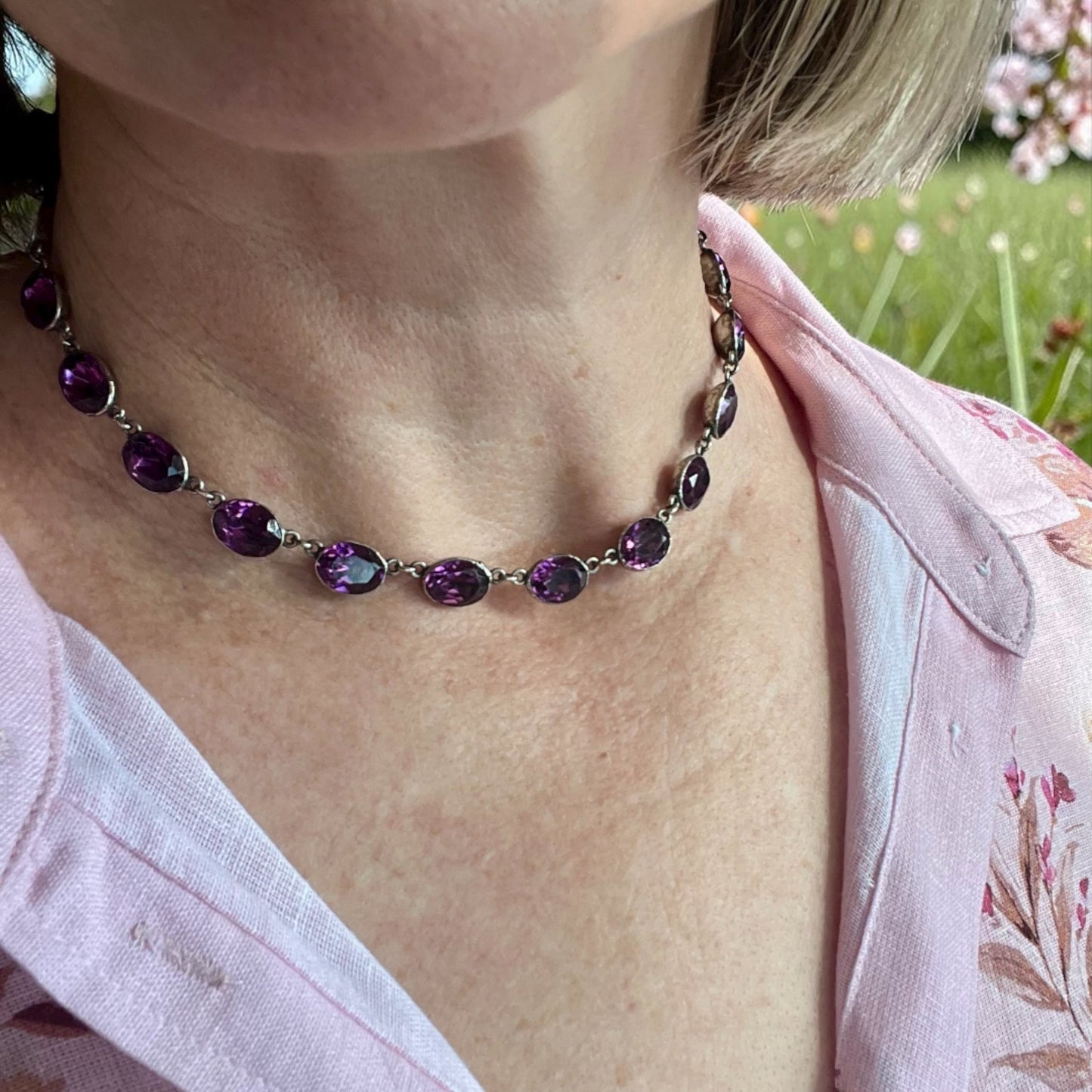Vintage Silver Riviere with Purple Paste Hudsons Estate Jewellery