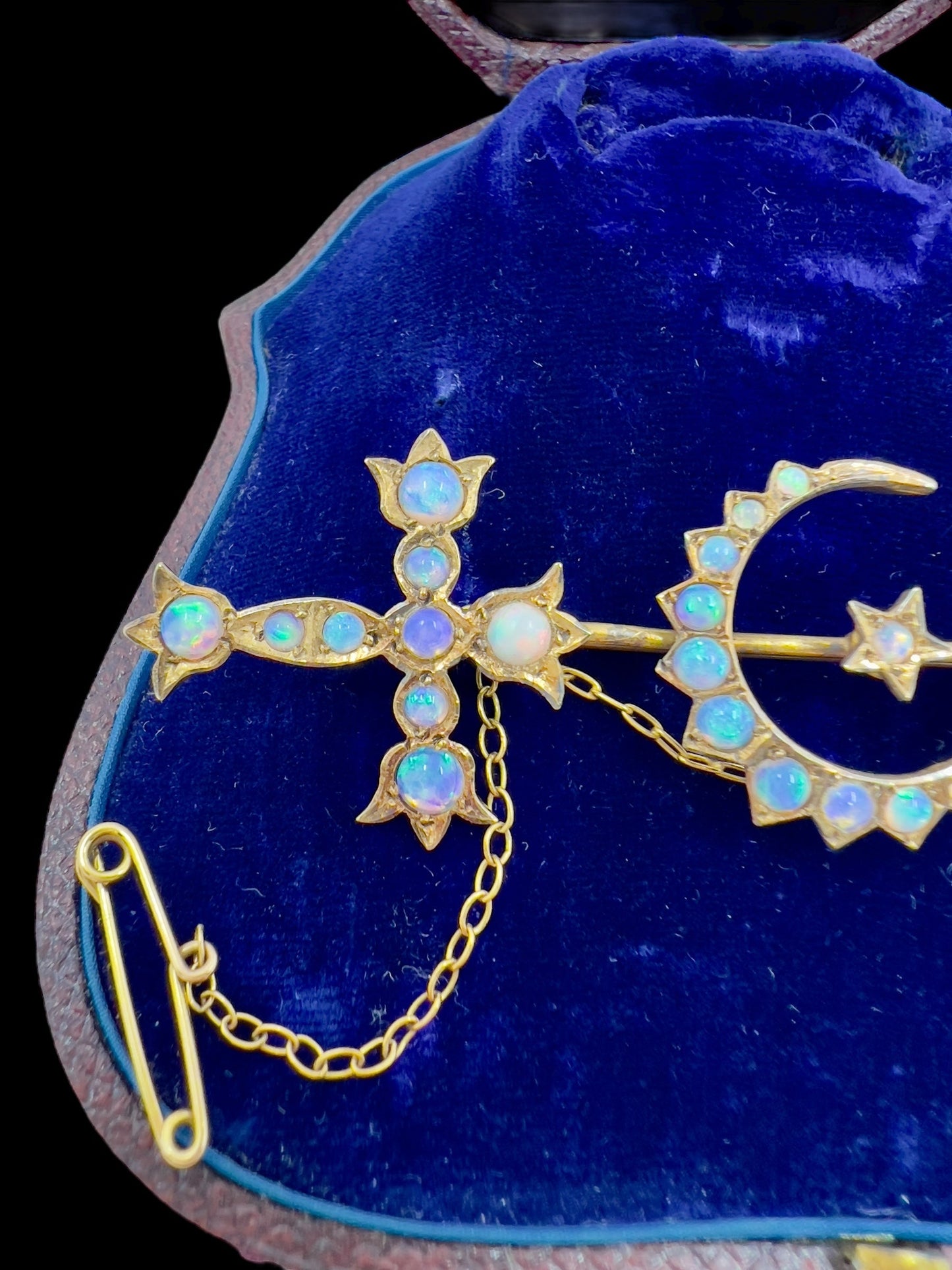 Antique opal sword & crescent brooch in 15ct gold by Aronson & Co Hudsons Estate Jewellery
