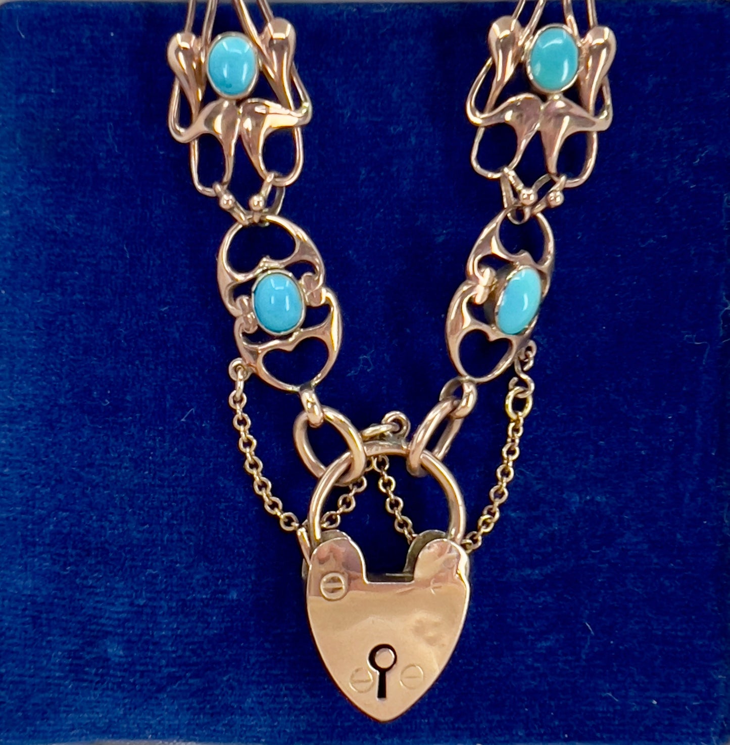 Antique Edwardian turquoise padlock bracelet Hudsons Estate Jewellery