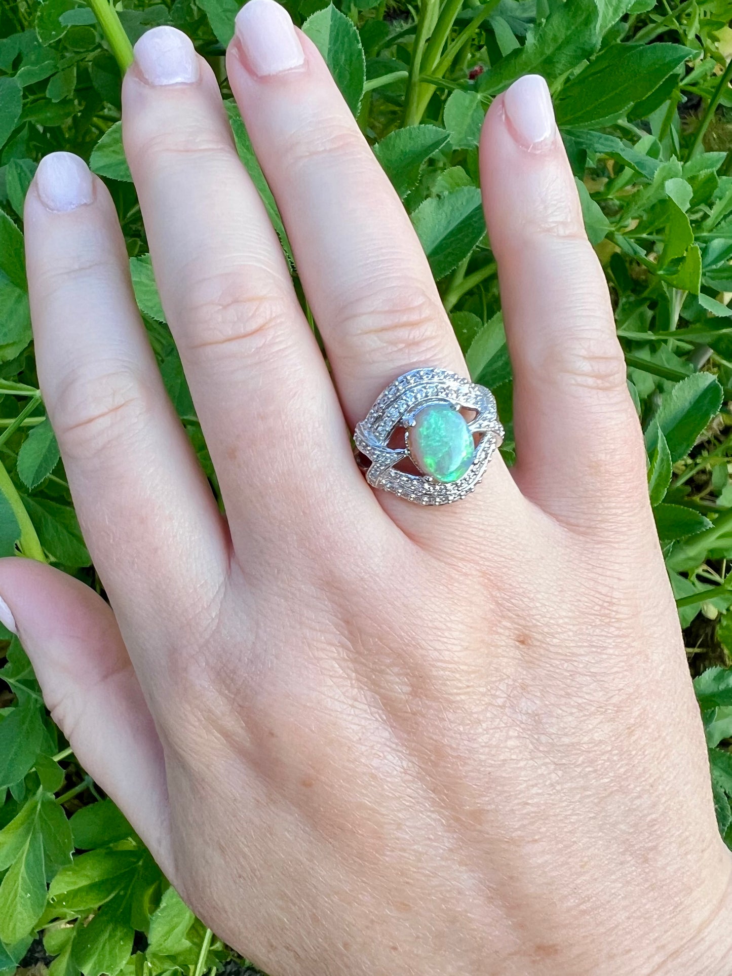 White gold opal and diamond ring Hudsons Estate Jewellery