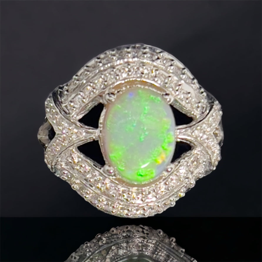 White gold opal and diamond ring Hudsons Estate Jewellery