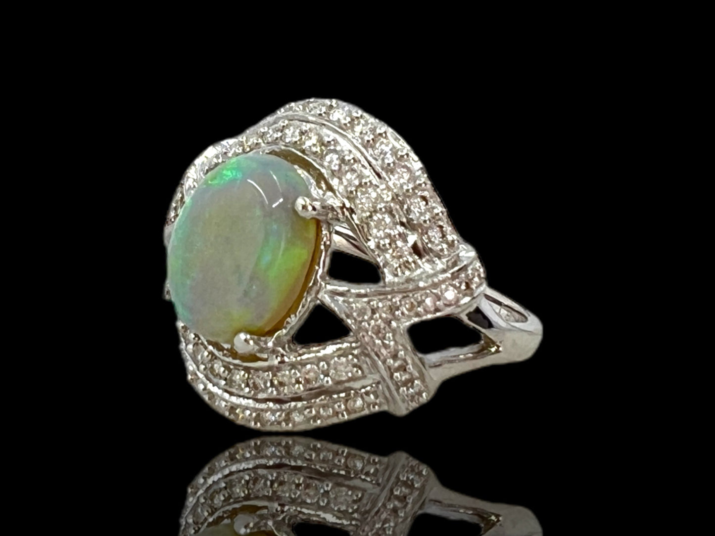 White gold opal and diamond ring Hudsons Estate Jewellery