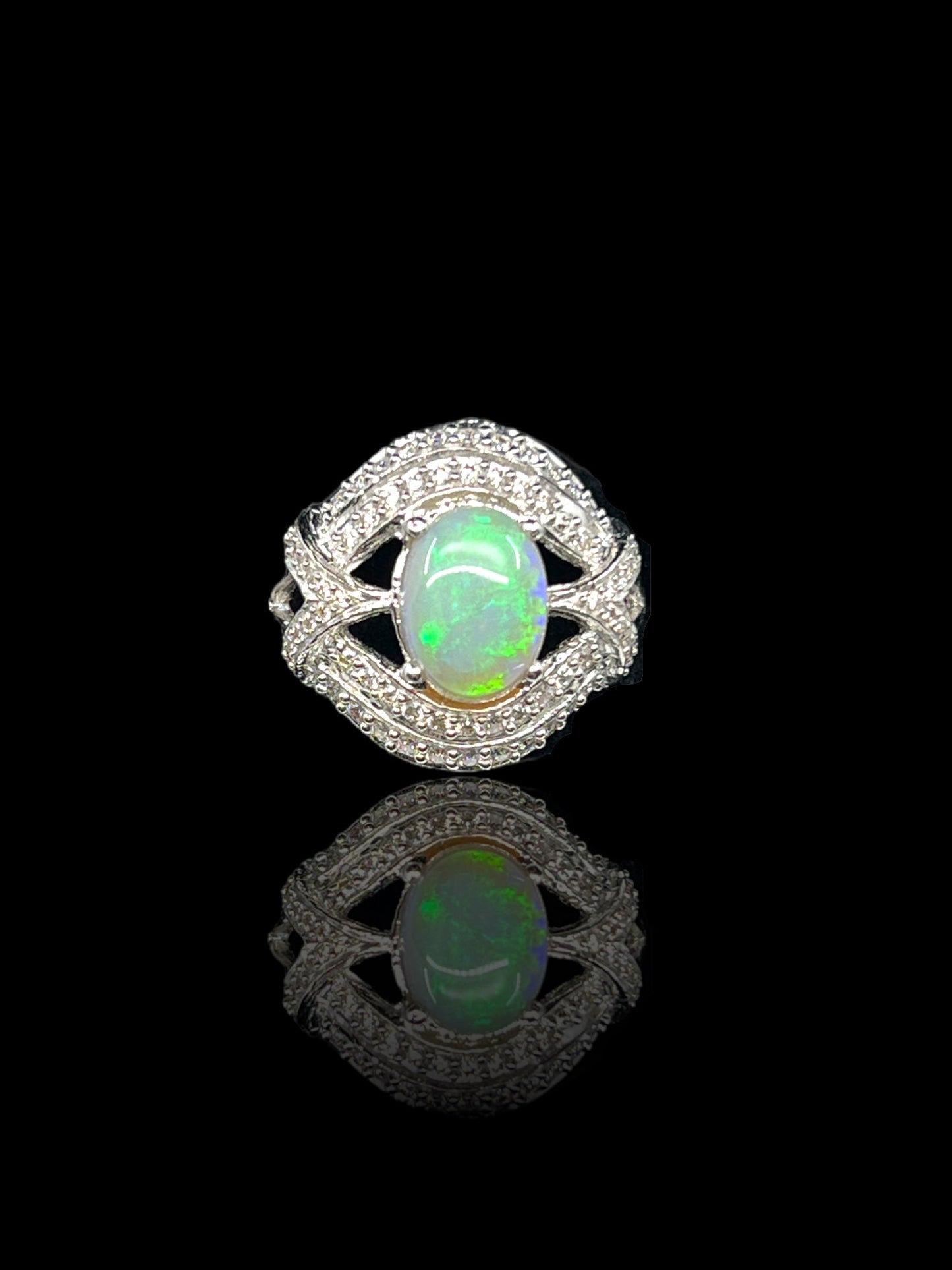 White gold opal and diamond ring Hudsons Estate Jewellery