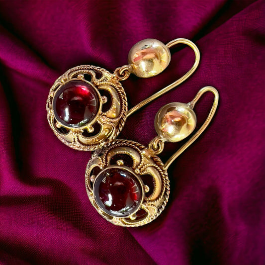 Antique gold & garnet earrings Hudsons Estate Jewellery