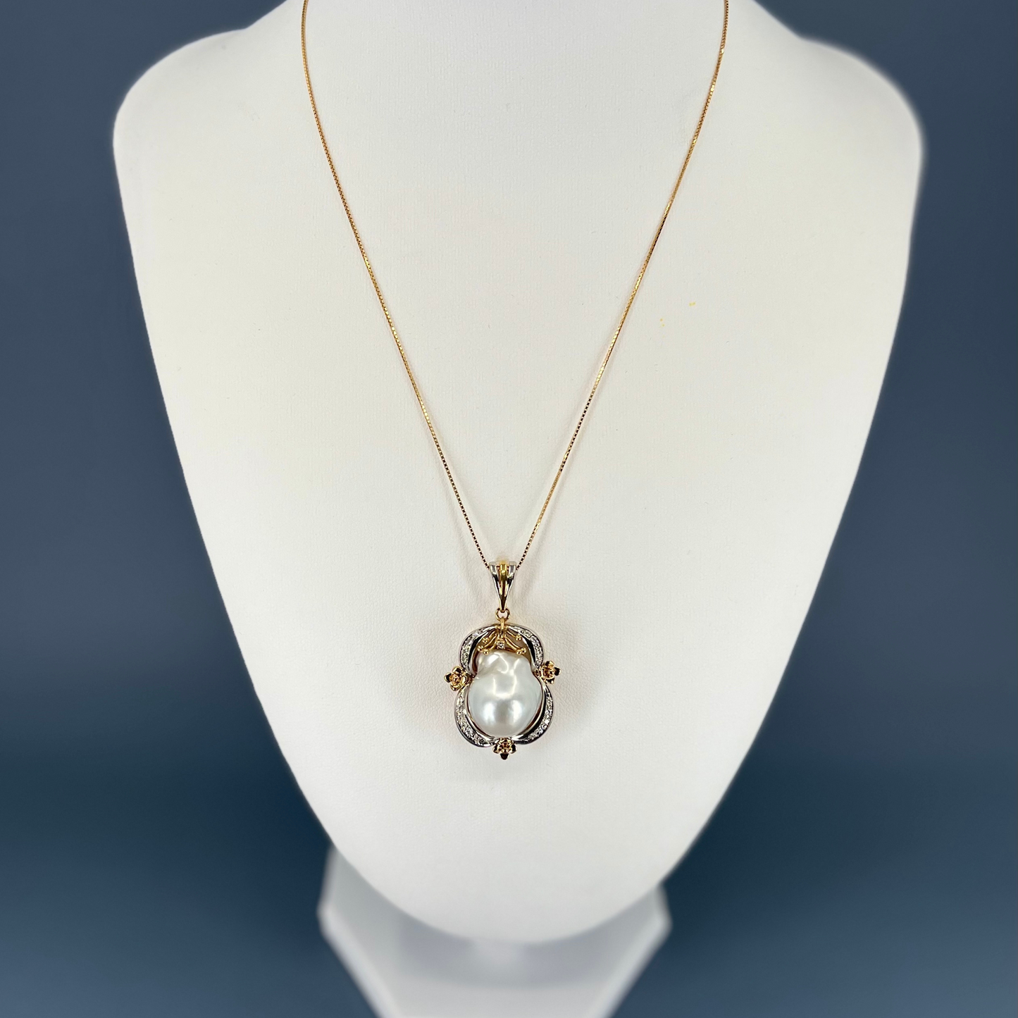 Baroque pearl and diamond pendant Hudsons Estate Jewellery