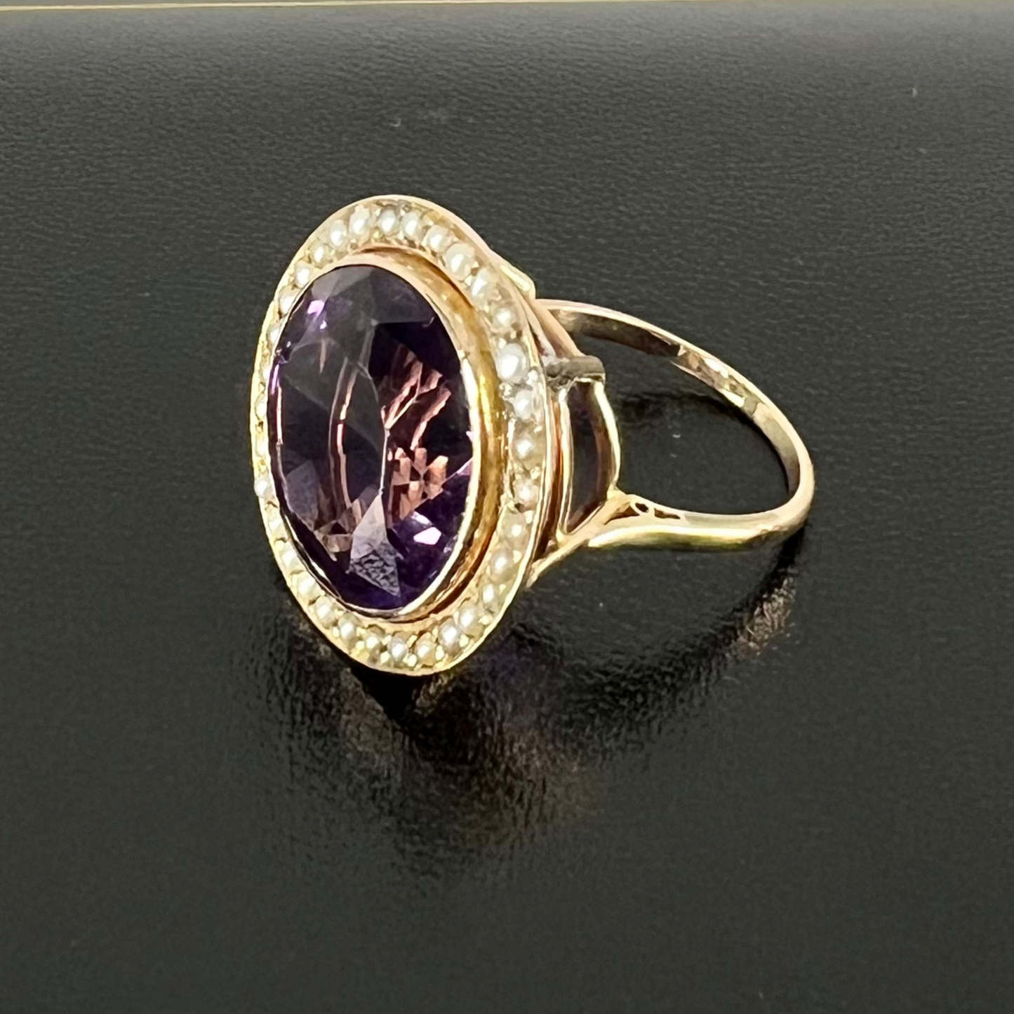 Vintage amethyst and seed pearl ring Hudsons Estate Jewellery