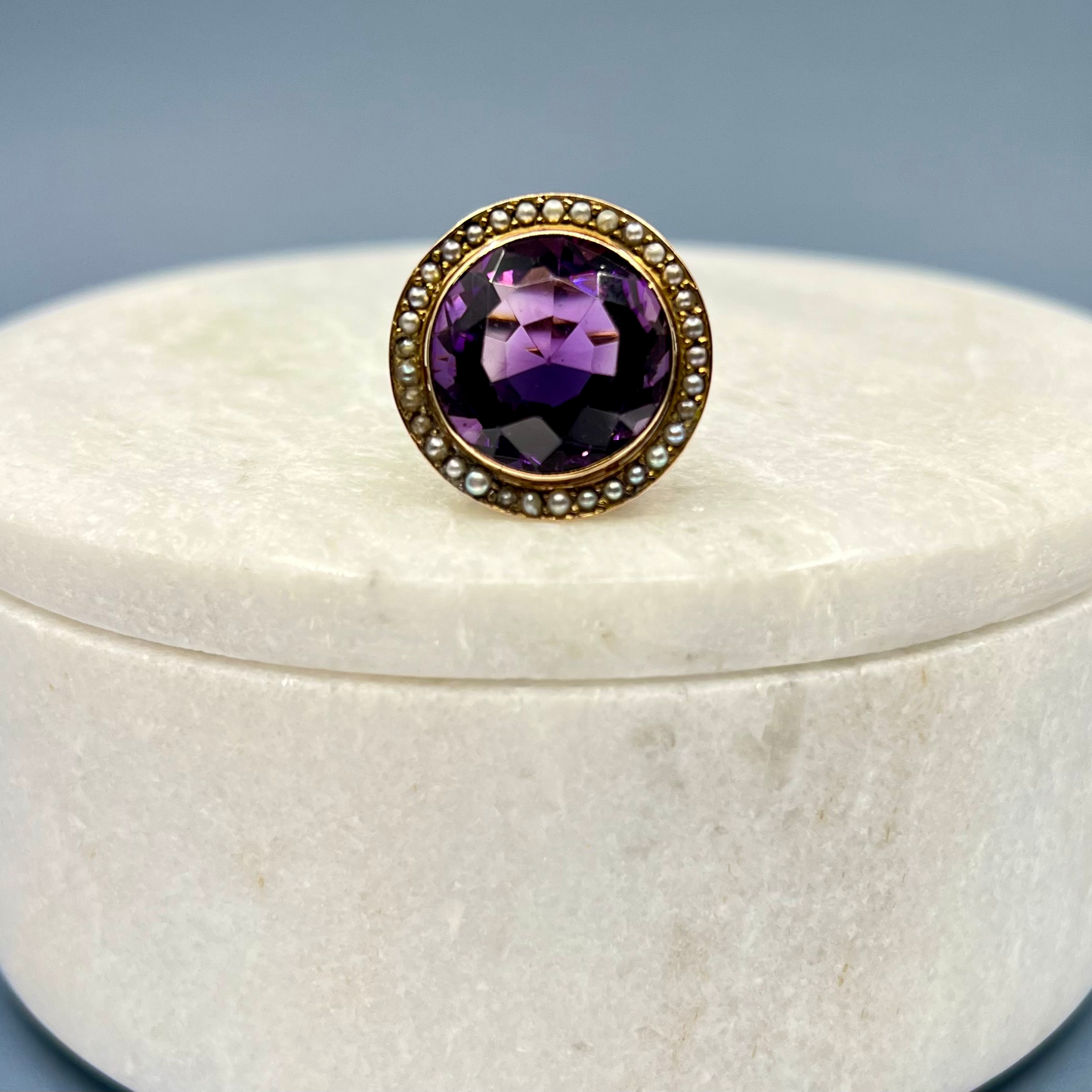 Vintage amethyst and seed pearl ring Hudsons Estate Jewellery