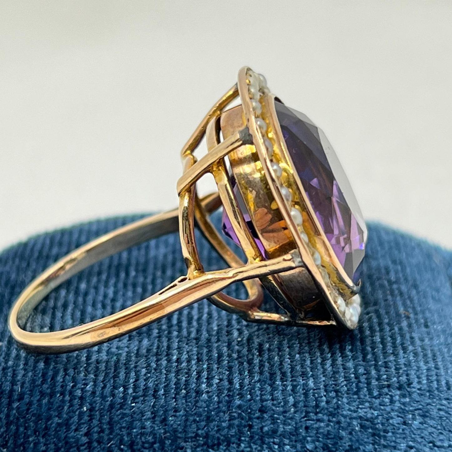 Vintage amethyst and seed pearl ring Hudsons Estate Jewellery