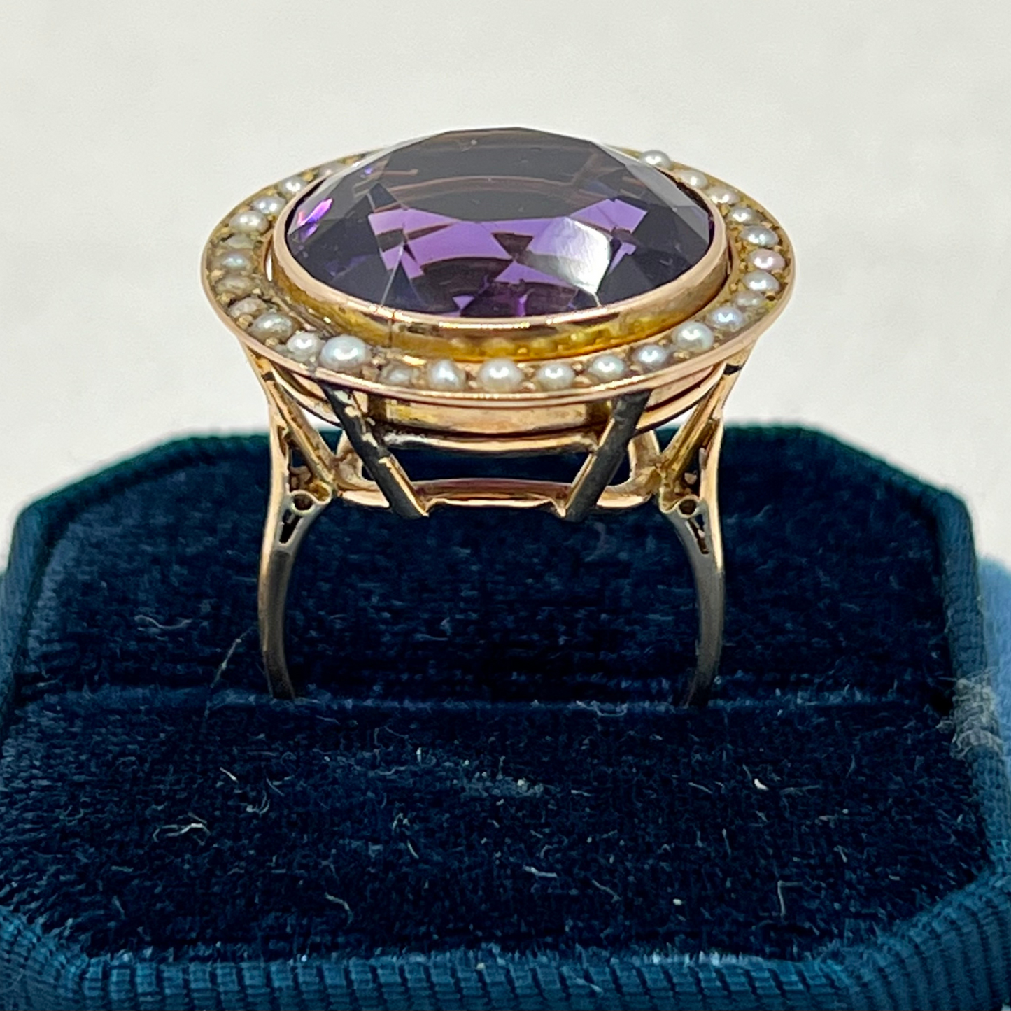 Vintage amethyst and seed pearl ring Hudsons Estate Jewellery