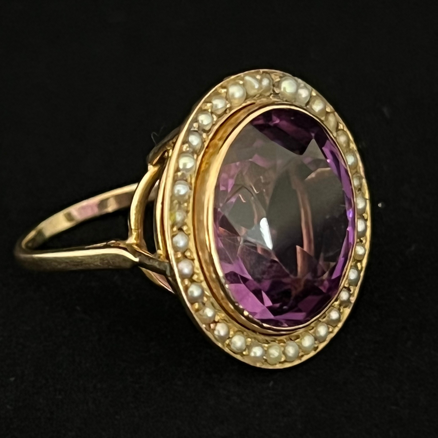 Vintage amethyst and seed pearl ring Hudsons Estate Jewellery