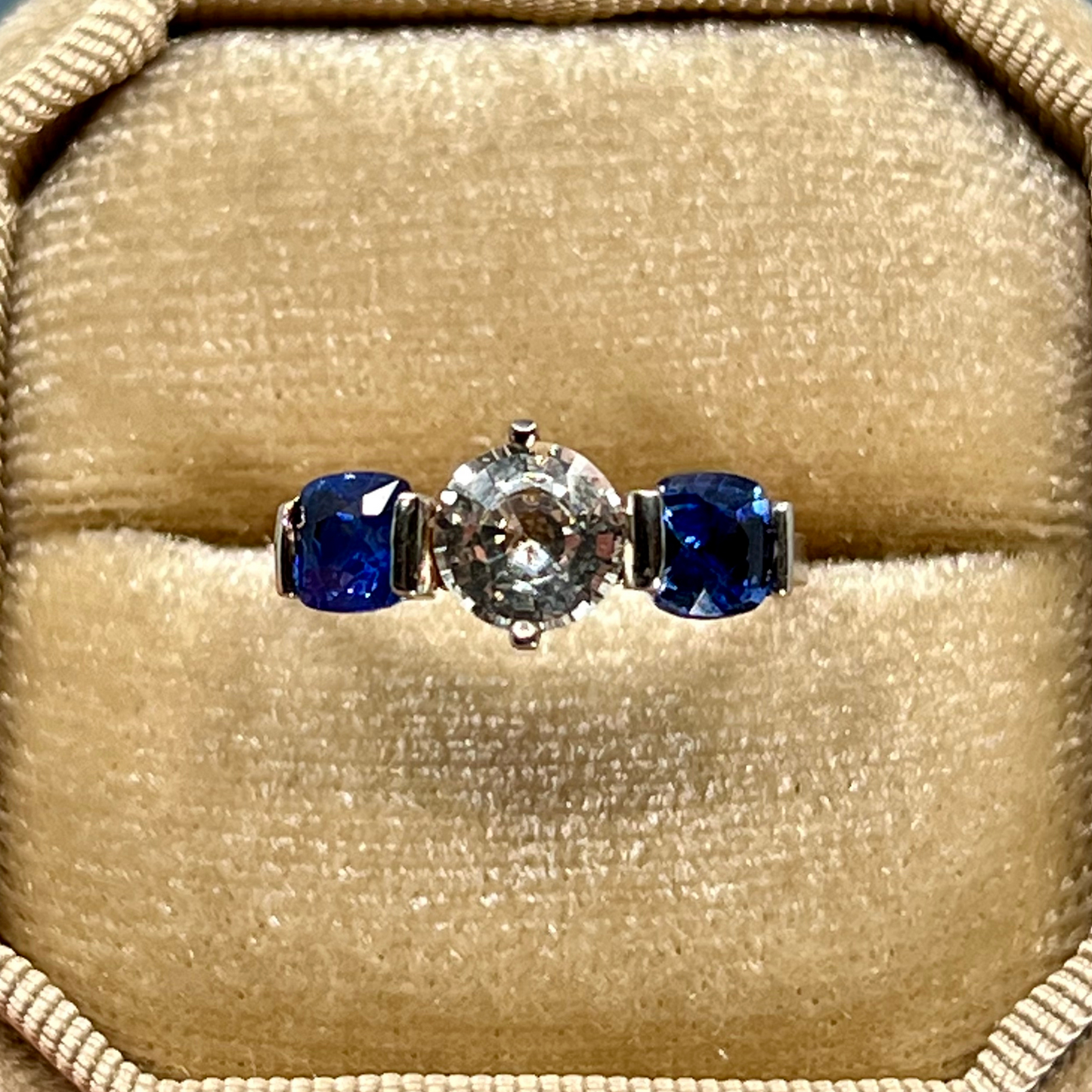 Ceylon and white sapphire ring