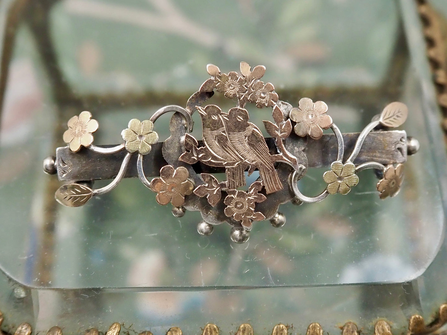 Antique 1904 Sterling Silver & Gold Sweetheart Brooch Hudsons Estate Jewellery