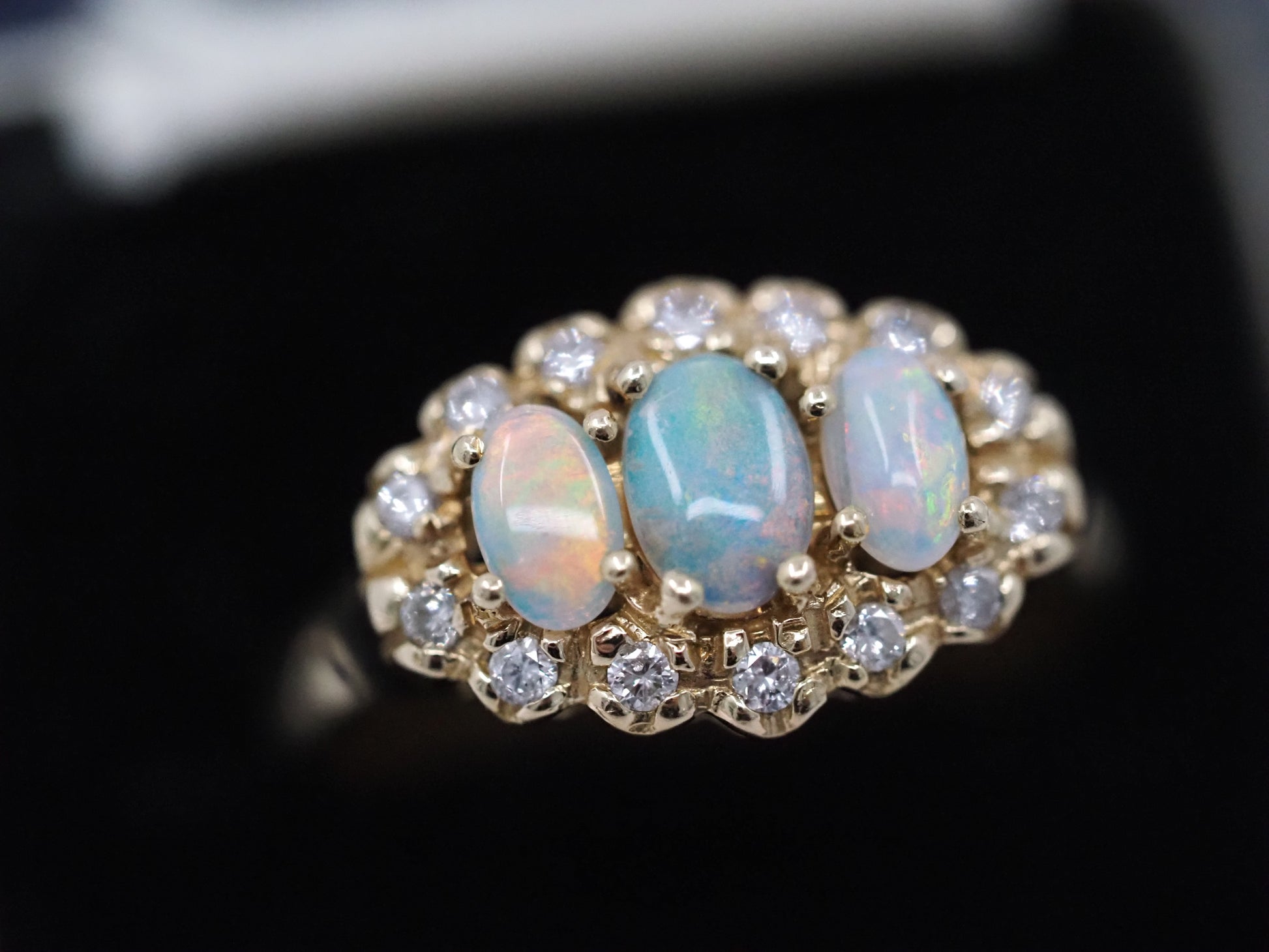 Vintage opal and diamond ring in 9ct gold Hudsons Estate Jewellery