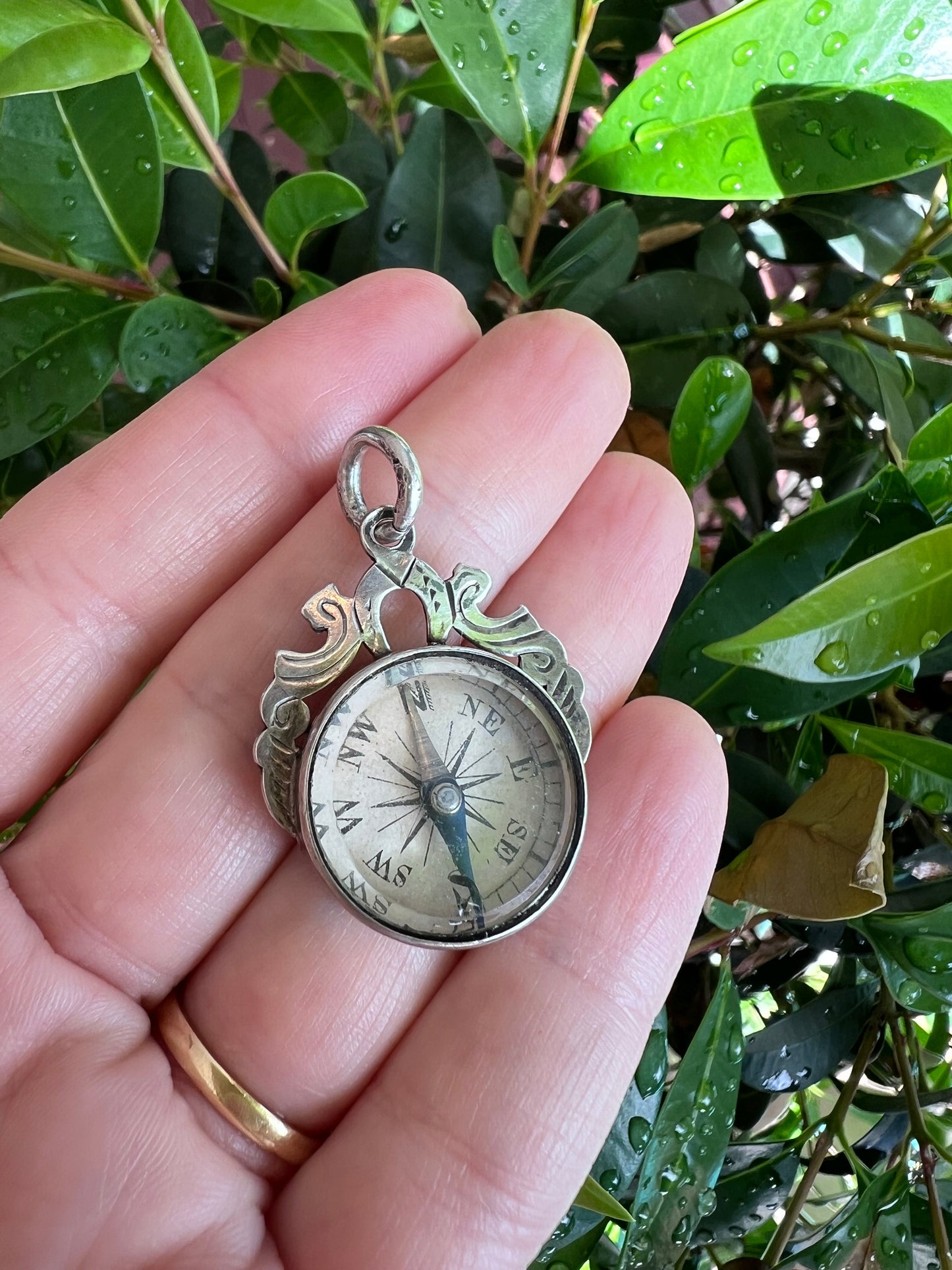 Antique Compass Pendant in Sterling Silver Hudsons Estate Jewellery