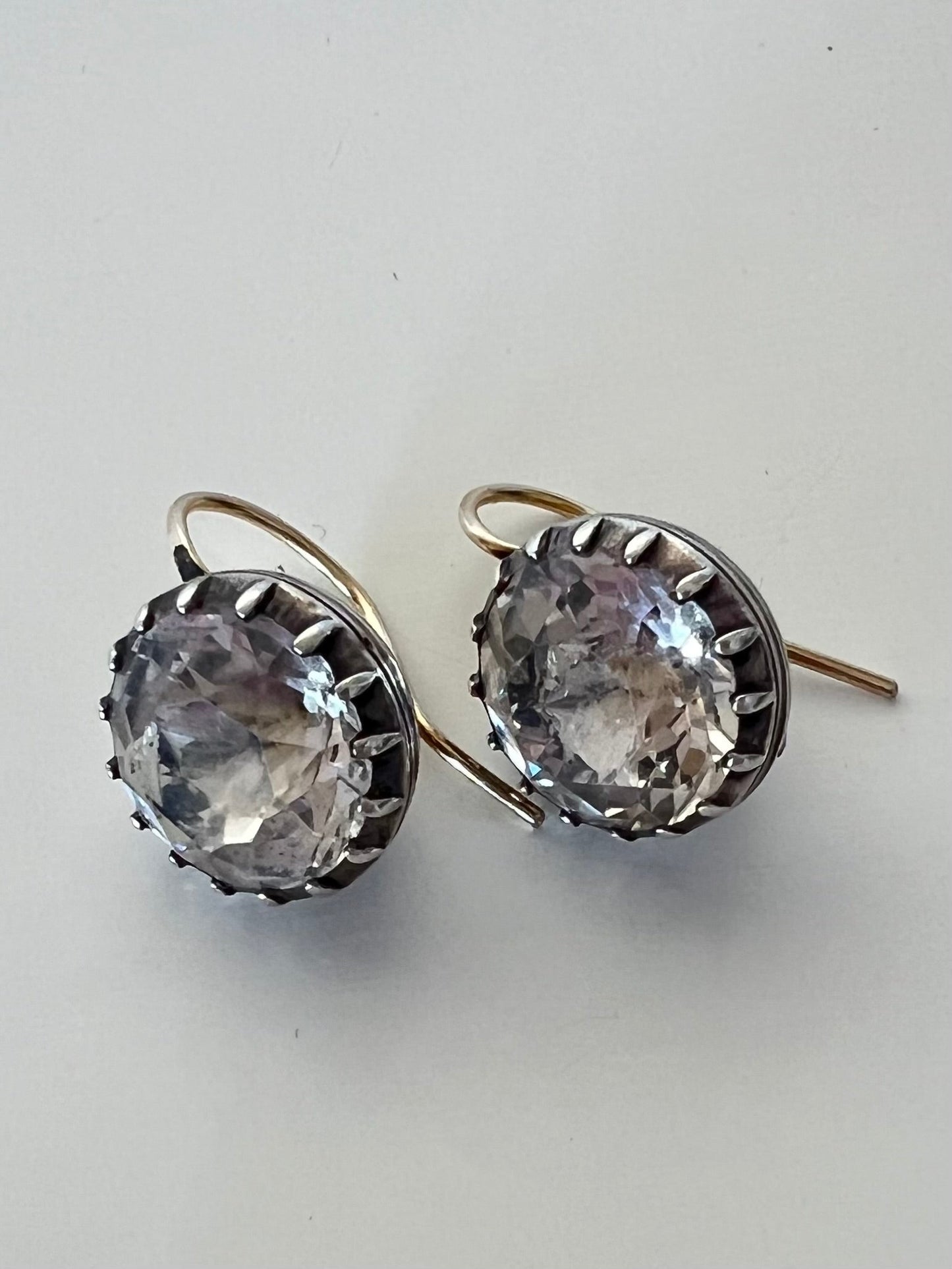 Antique Paste and Silver Earrings with Gold Hooks Hudsons Estate Jewellery