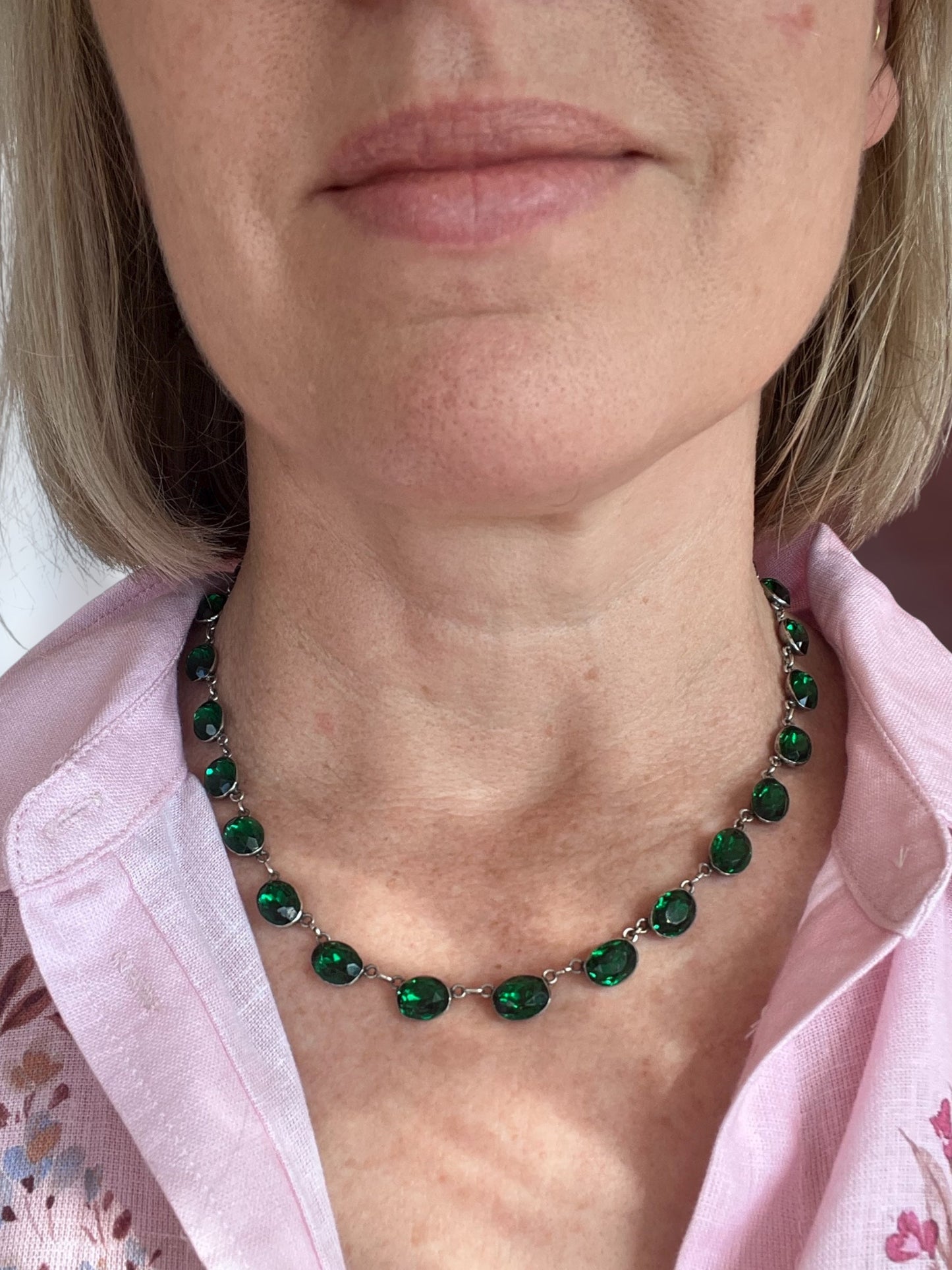 Vintage Silver Riviere with Green Paste Hudsons Estate Jewellery