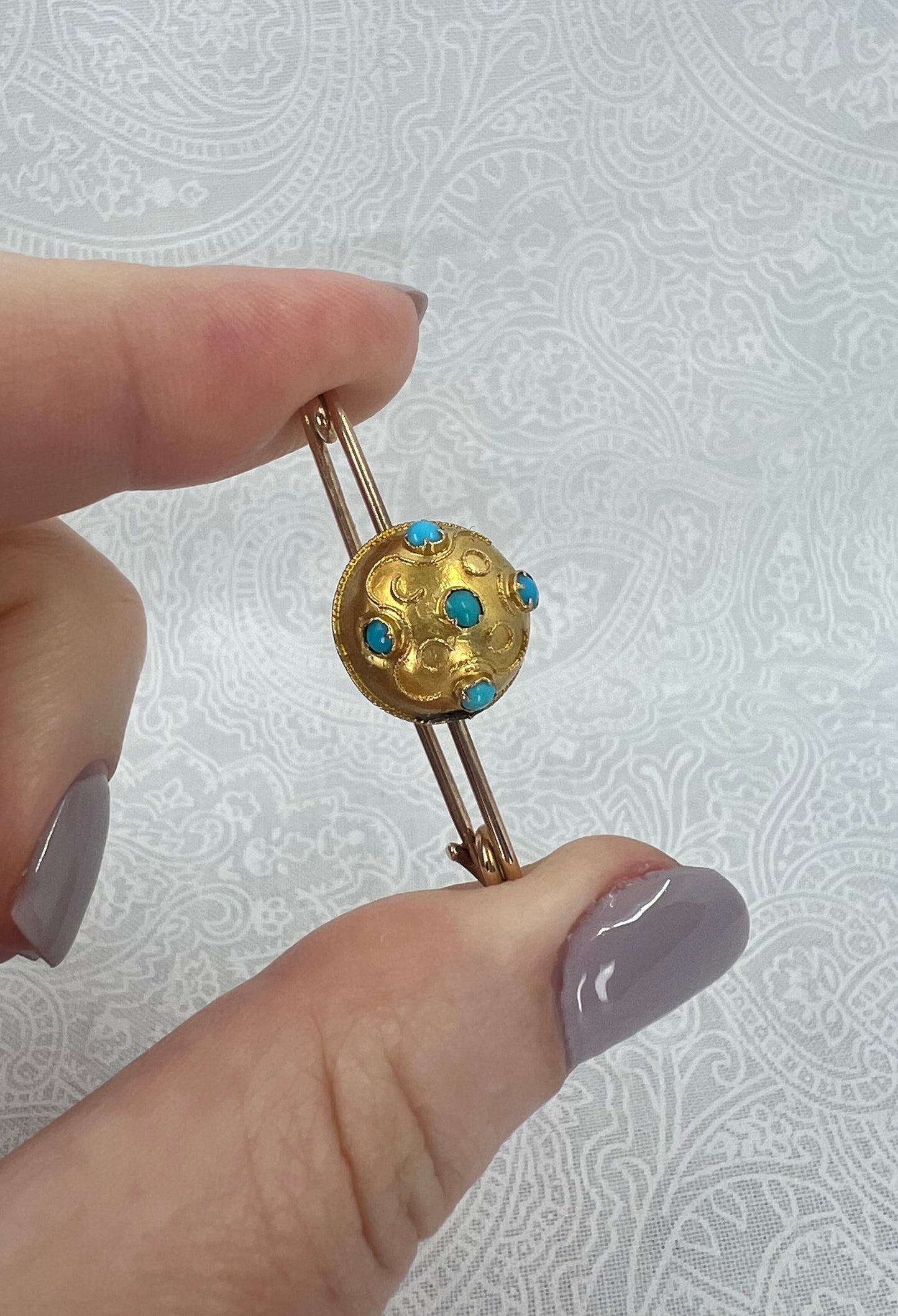 Antique gold and turquoise pin