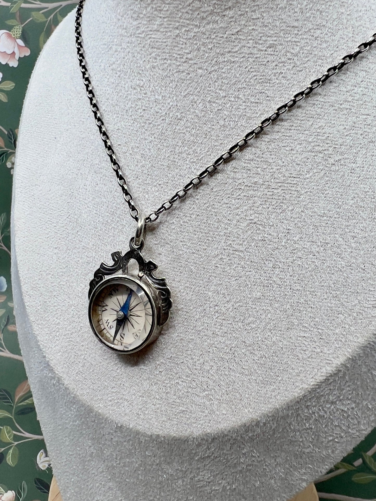 Antique Compass Pendant in Sterling Silver Hudsons Estate Jewellery