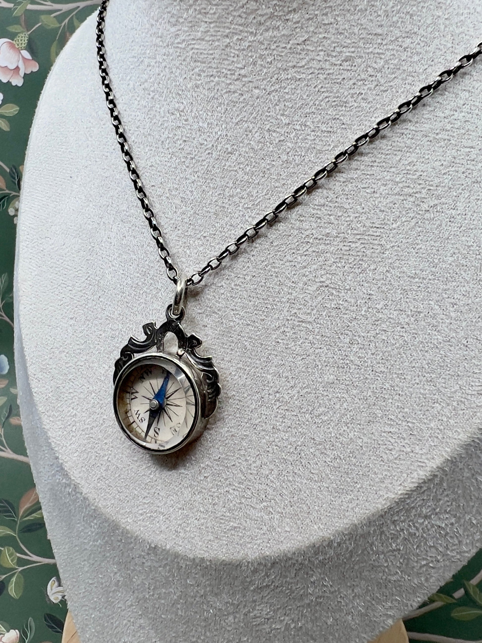 Antique Compass Pendant in Sterling Silver Hudsons Estate Jewellery