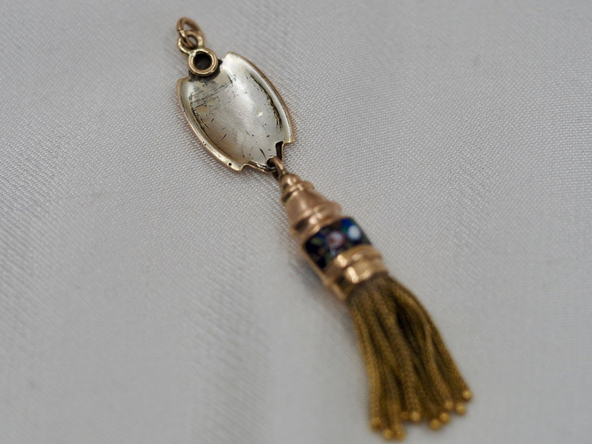 Antique Swiss Enamel and 18ct Gold Tassel Pendant Hudsons Estate Jewellery