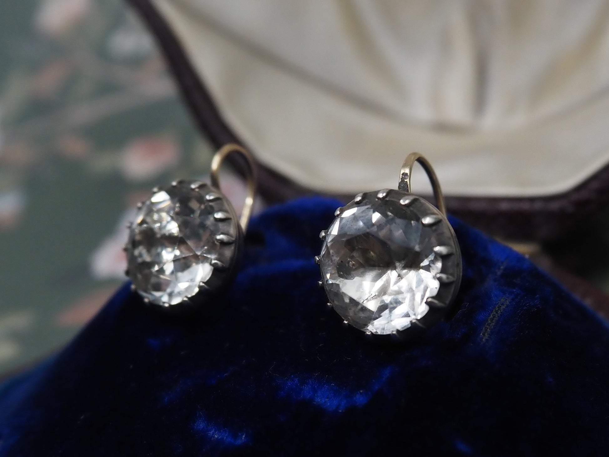 Antique Paste and Silver Earrings with 9ct Gold Hooks Hudsons Estate Jewellery