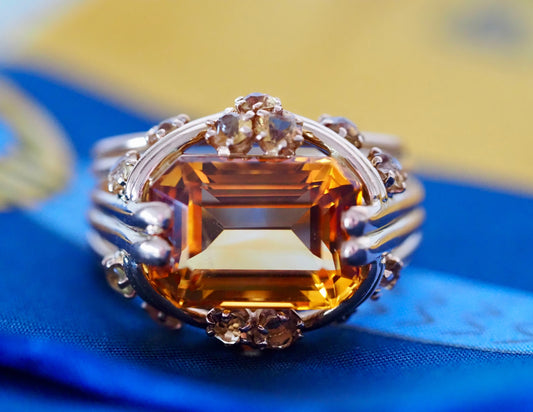 Vintage 18ct Gold Citrine Cocktail Ring Hudsons Estate Jewellery