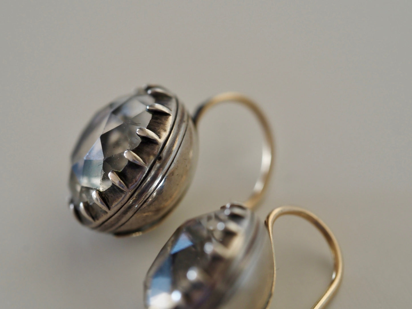 Antique Paste and Silver Earrings with Gold Hooks Hudsons Estate Jewellery
