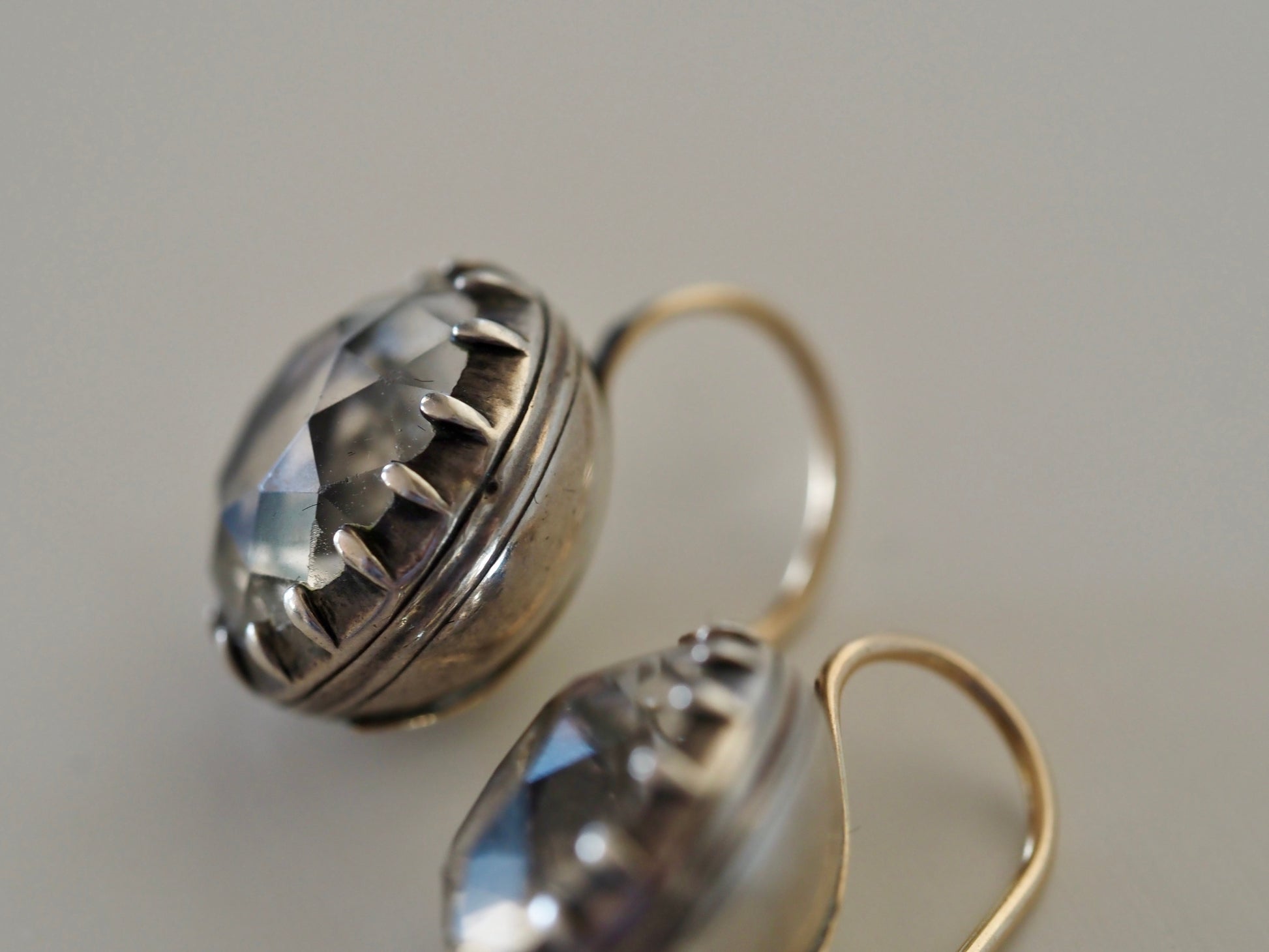 Antique Paste and Silver Earrings with Gold Hooks Hudsons Estate Jewellery
