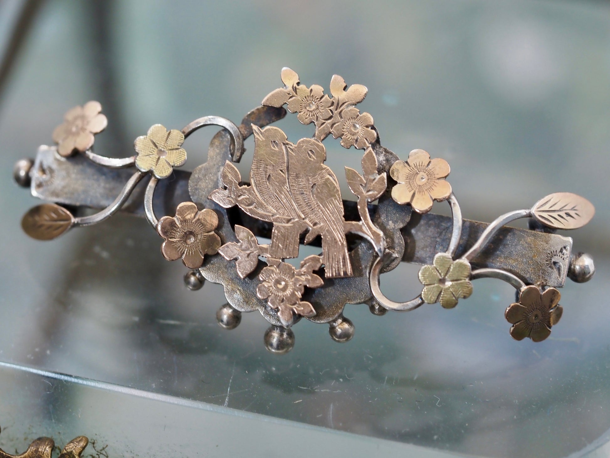 Antique 1904 Sterling Silver & Gold Sweetheart Brooch Hudsons Estate Jewellery