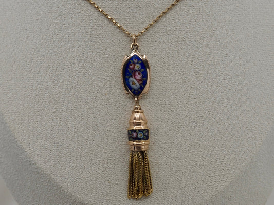 Antique Swiss Enamel and 18ct Gold Tassel Pendant Hudsons Estate Jewellery