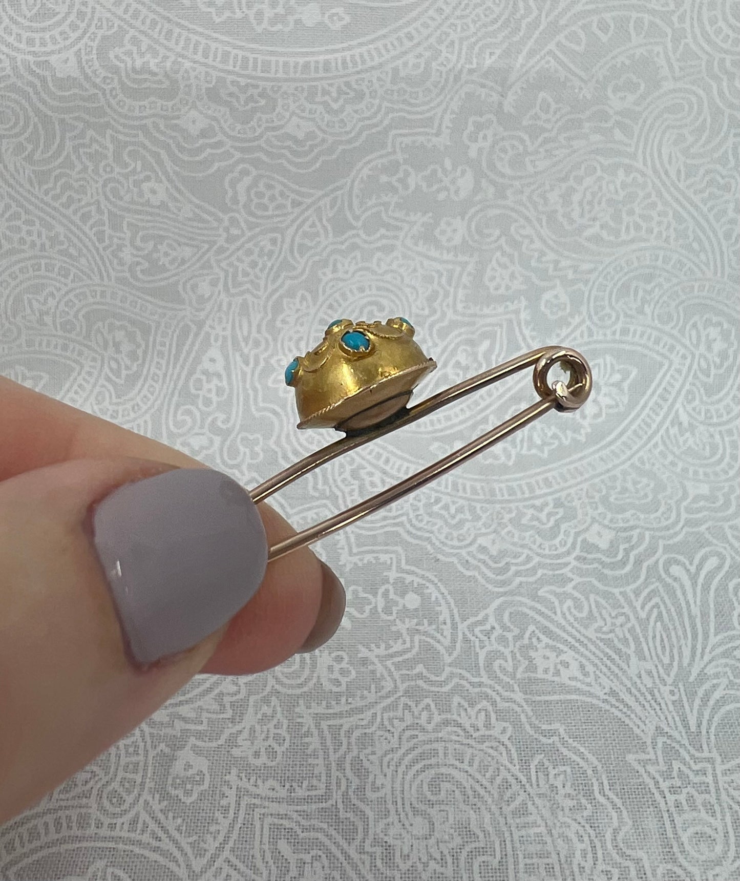 Antique gold and turquoise pin