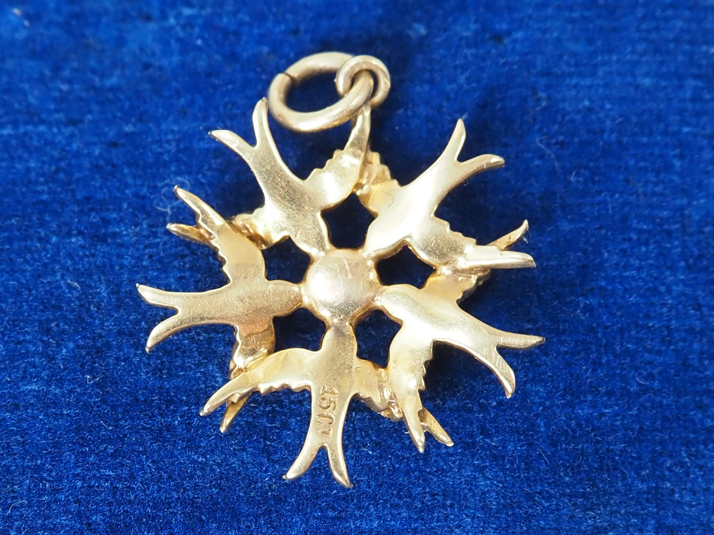 Antique Victorian 15ct Gold Seed Pearl and Turquoise Swallow Pendant Hudsons Estate Jewellery