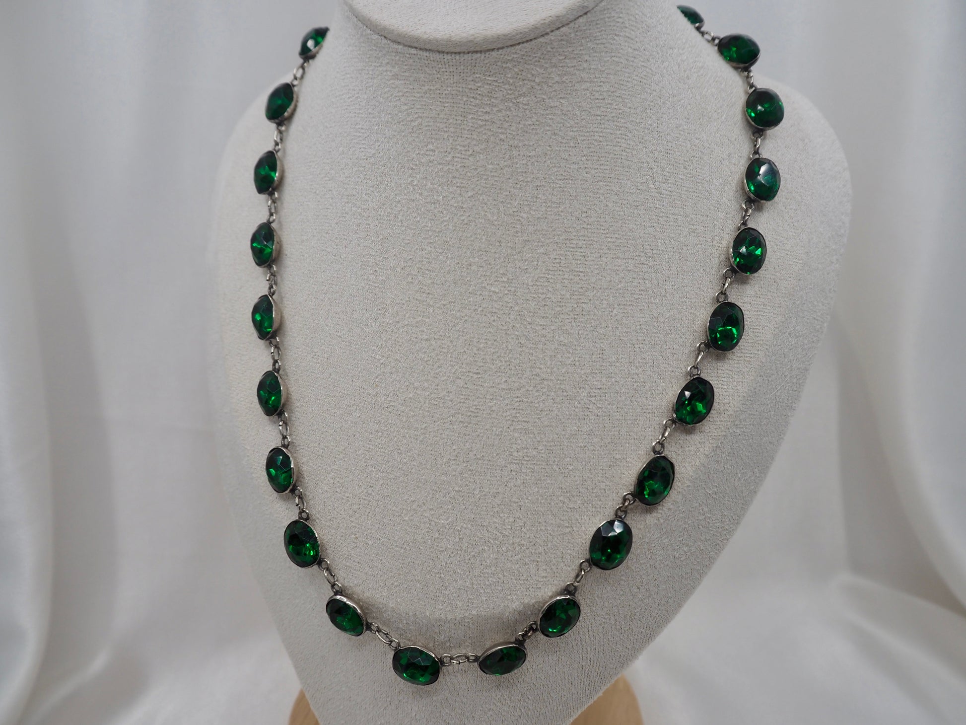 Vintage Silver Riviere with Green Paste Hudsons Estate Jewellery
