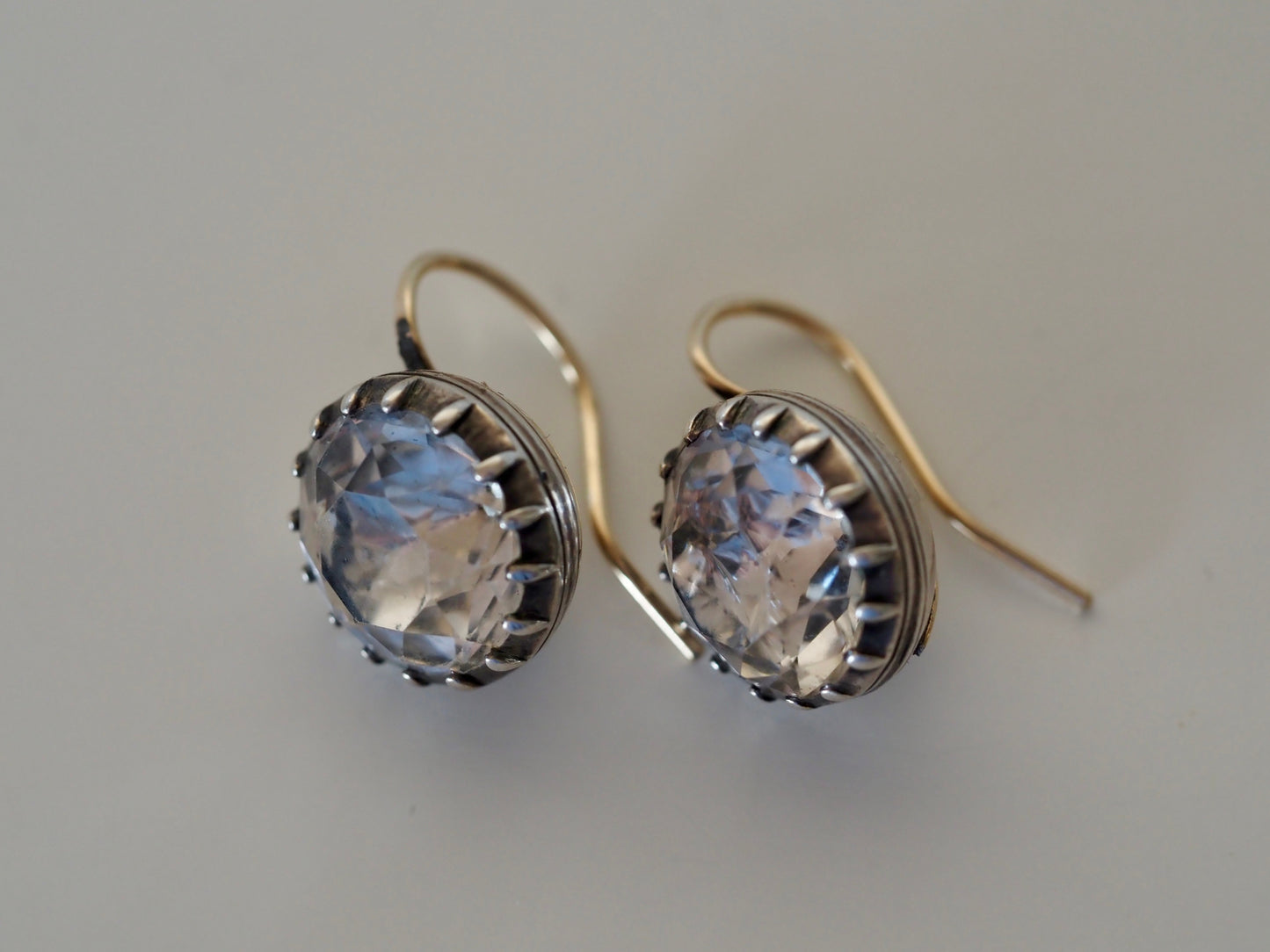 Antique Paste and Silver Earrings with Gold Hooks Hudsons Estate Jewellery