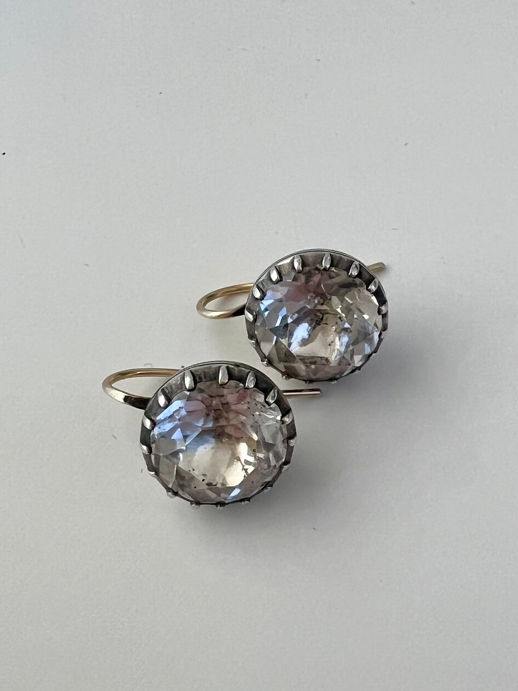 Antique Paste and Silver Earrings with Gold Hooks Hudsons Estate Jewellery