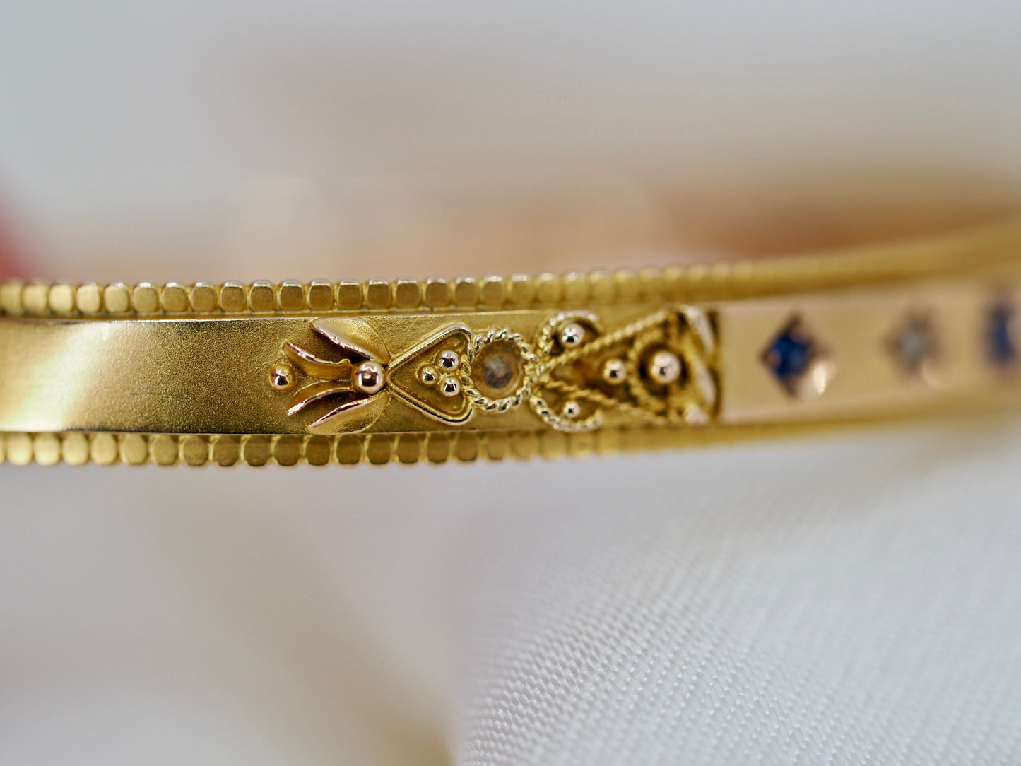 Antique 9ct Gold Sapphire & Diamond Bangle Hudsons Estate Jewellery