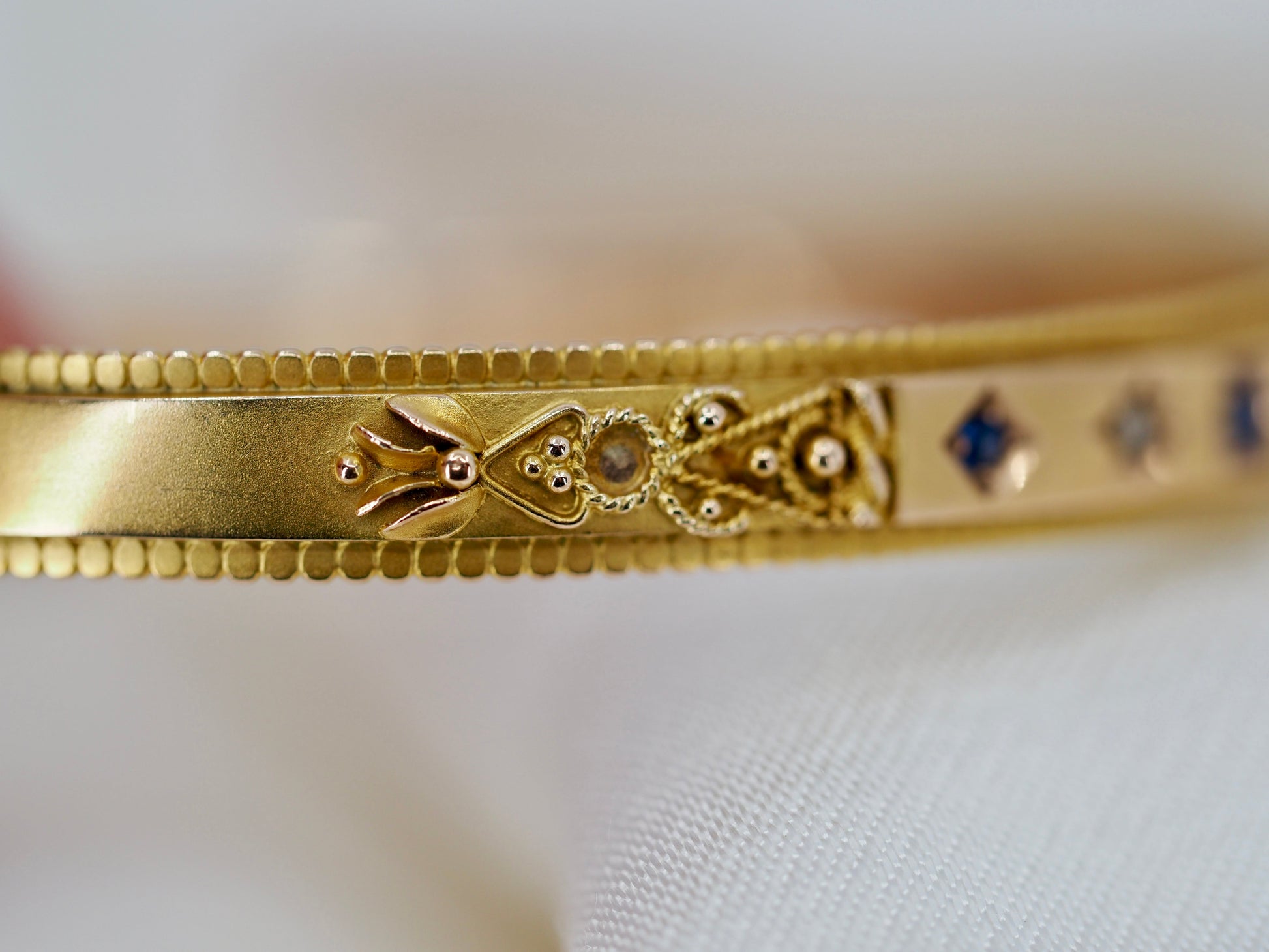 Antique 9ct Gold Sapphire & Diamond Bangle Hudsons Estate Jewellery