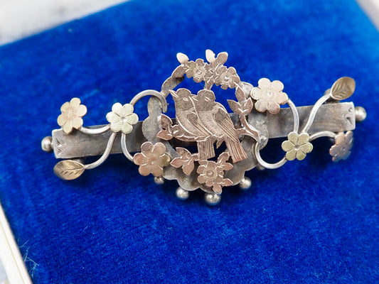 Antique 1904 Sterling Silver & Gold Sweetheart Brooch Hudsons Estate Jewellery