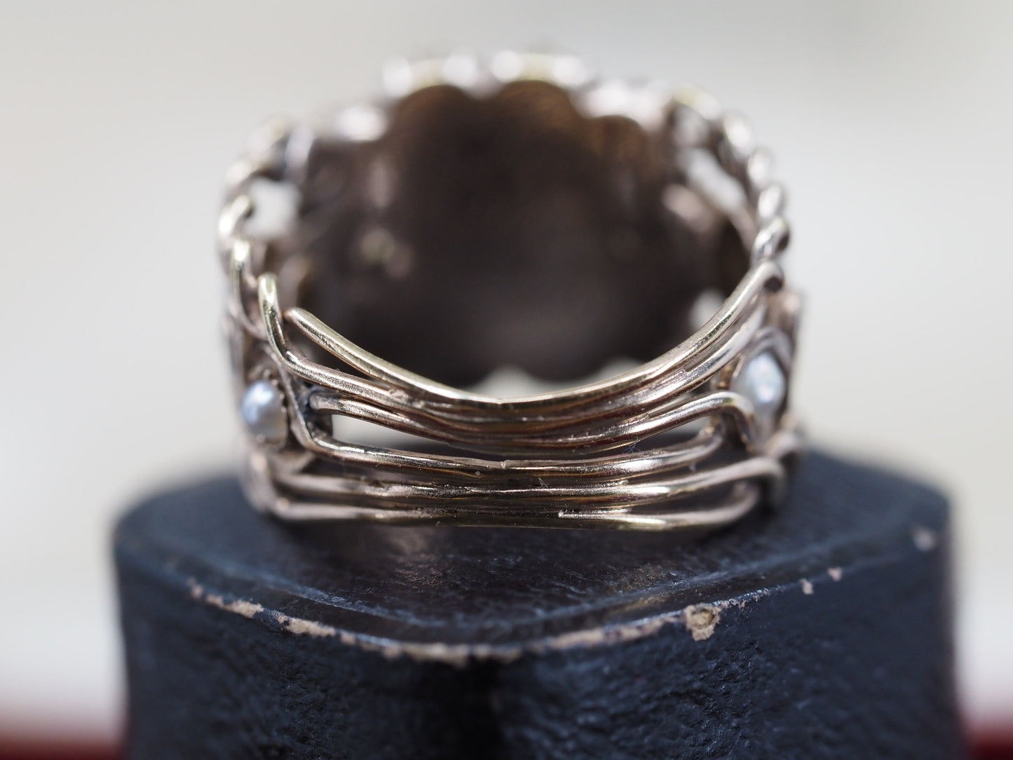 Georgian 15ct Gold, Seed Pearl and Garnet Ring Hudsons Estate Jewellery