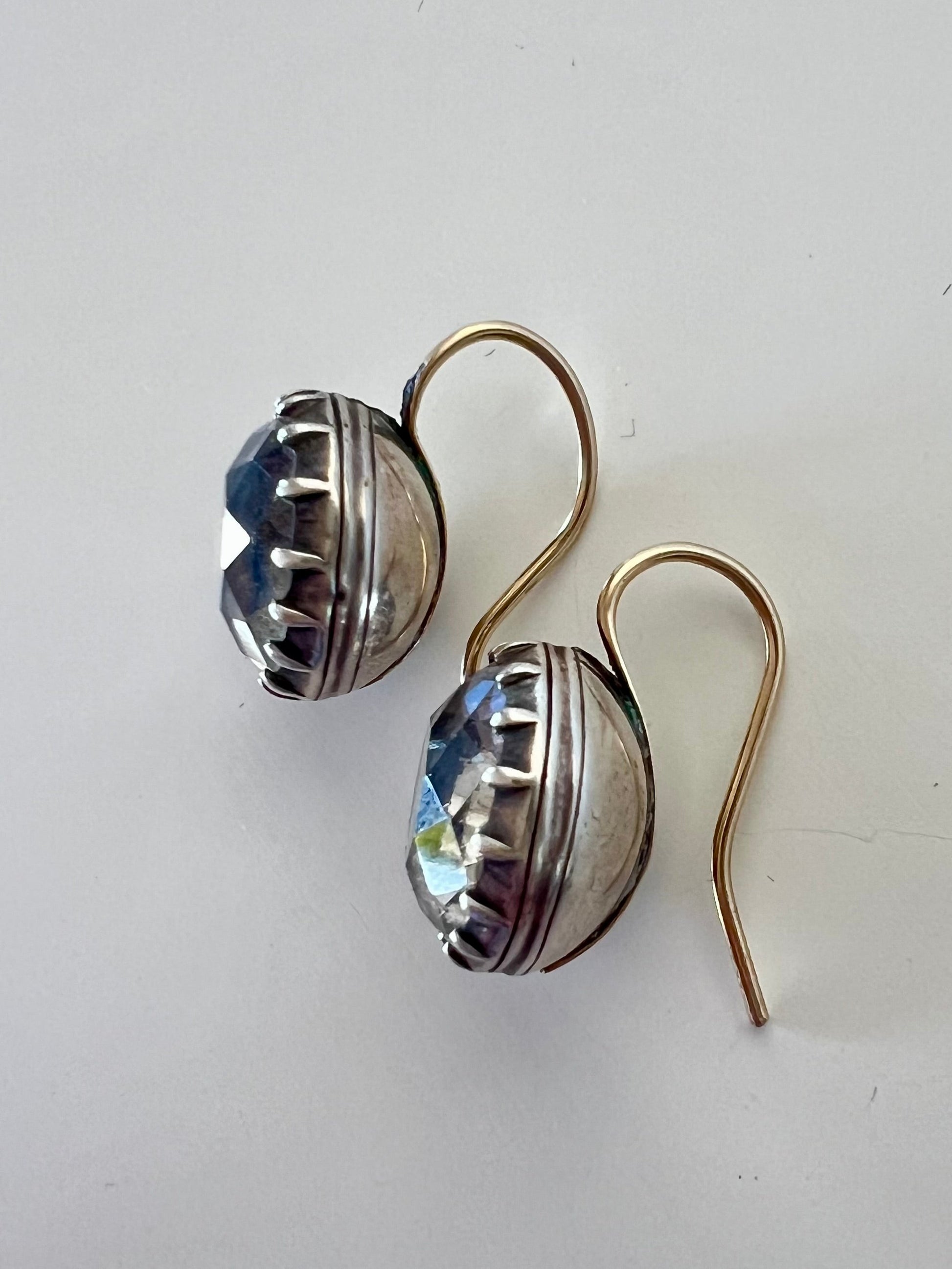 Antique Paste and Silver Earrings with Gold Hooks Hudsons Estate Jewellery