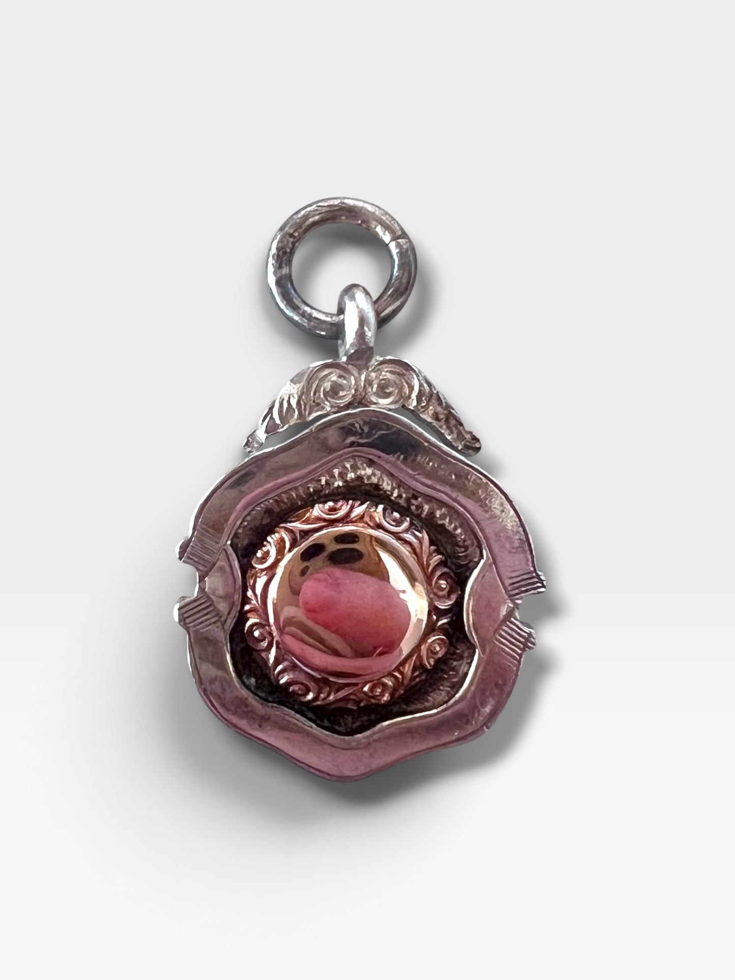 Vintage 1930 Fob Medallion in Sterling Silver & Rose Gold Hudsons Estate Jewellery