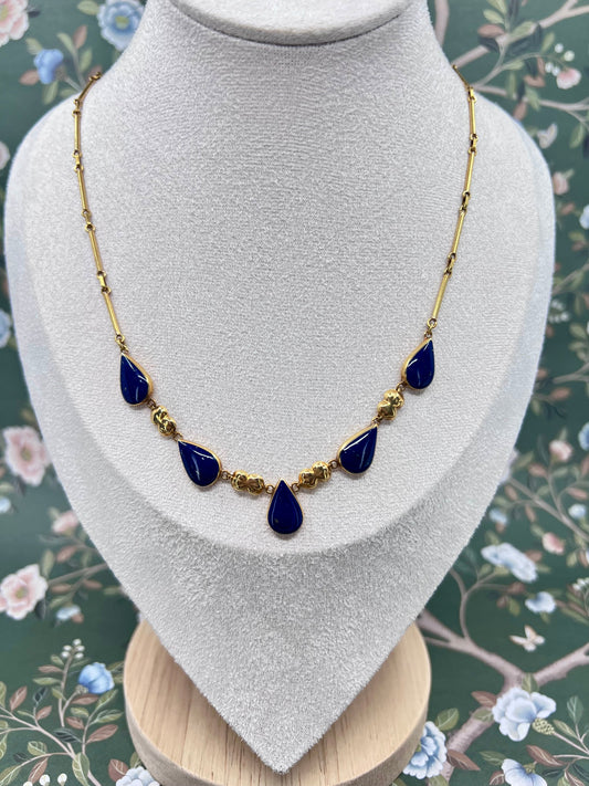 Contemporary 18ct Gold & Lapis Lazuli Necklace Hudsons Estate Jewellery