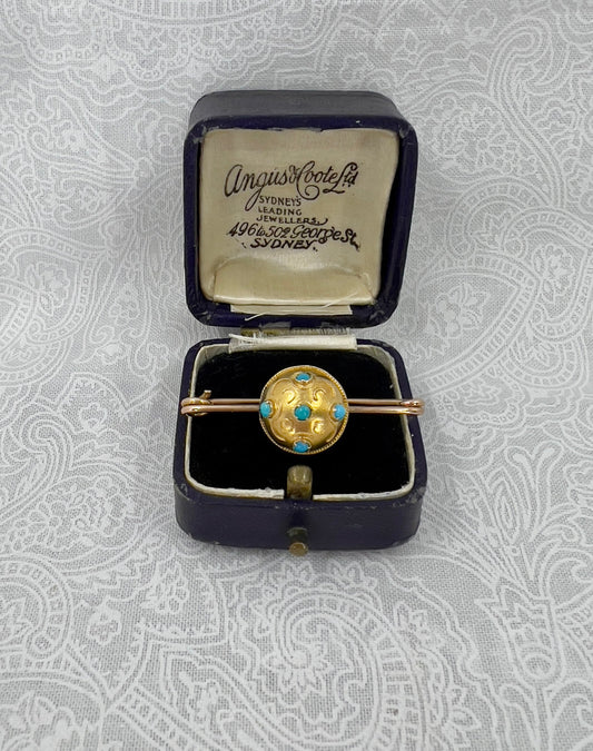 Antique gold and turquoise pin Hudsons Estate Jewellery