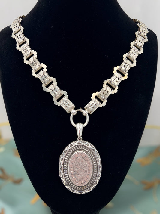 Victorian silver book chain & locket Hudsons Estate Jewellery