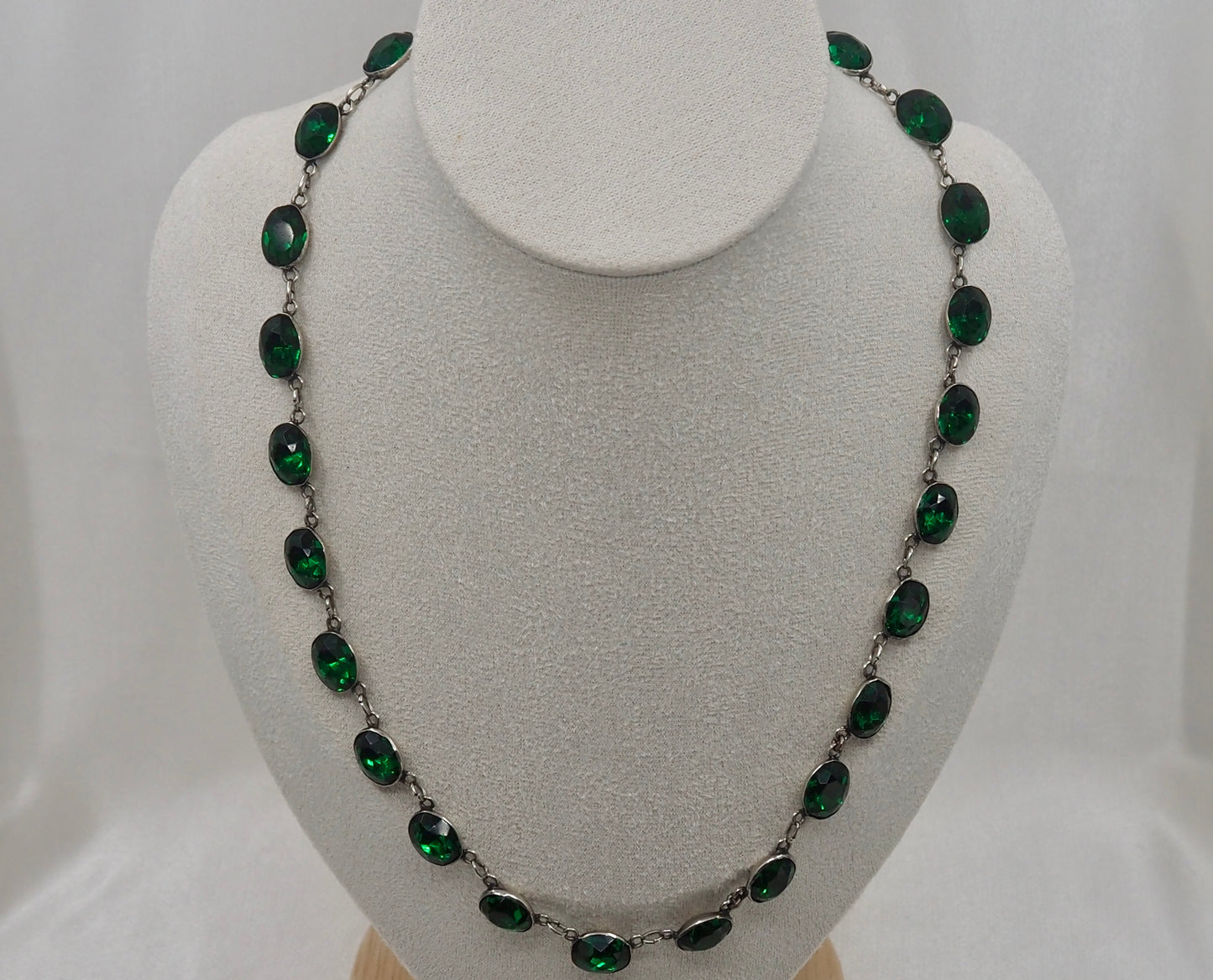 Vintage Silver Riviere with Green Paste Hudsons Estate Jewellery