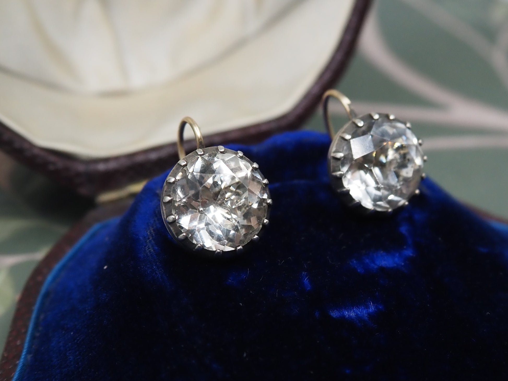 Antique Paste and Silver Earrings with 9ct Gold Hooks Hudsons Estate Jewellery