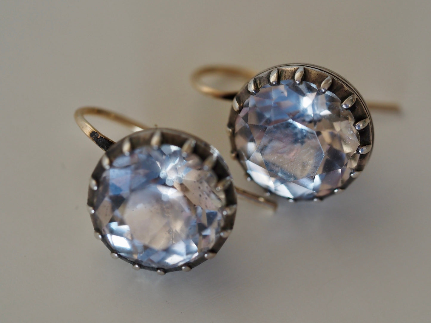 Antique Paste and Silver Earrings with Gold Hooks Hudsons Estate Jewellery