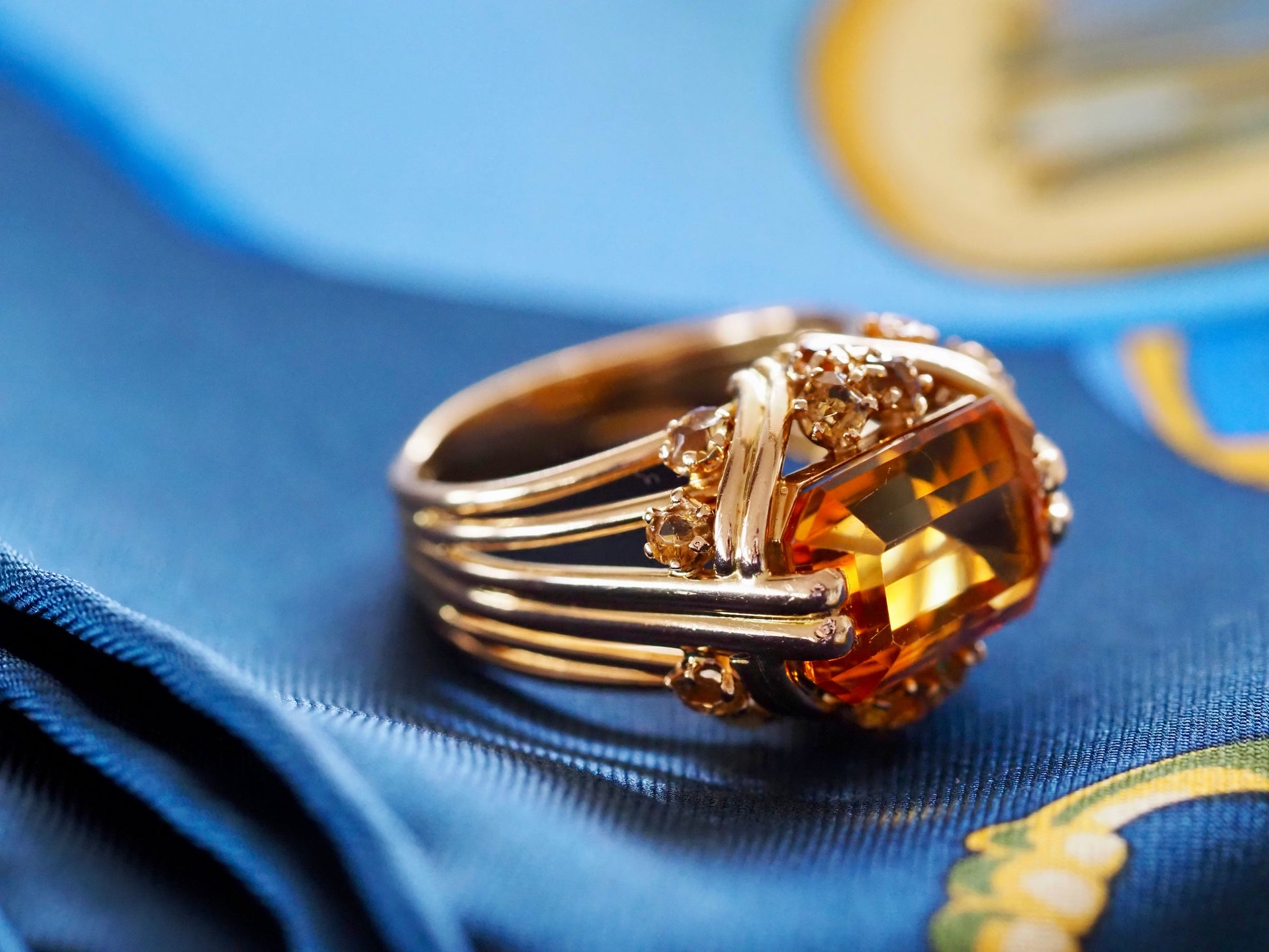 Vintage 18ct Gold Citrine Cocktail Ring Hudsons Estate Jewellery