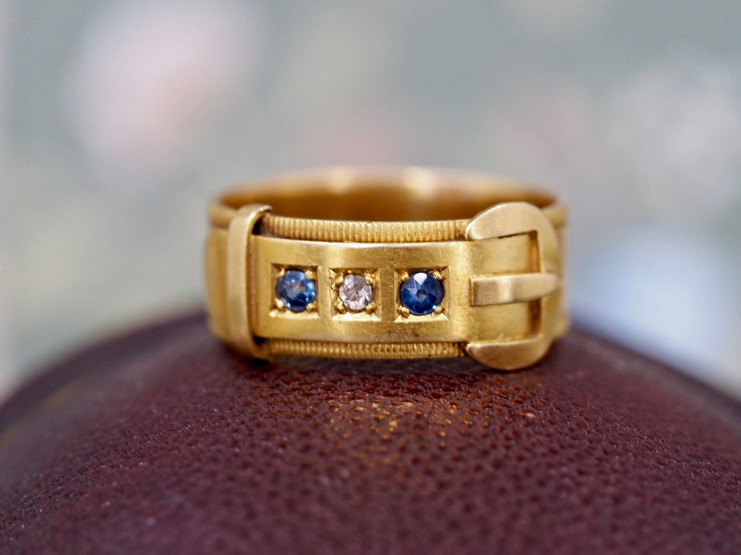 Antique Diamond and Sapphire Buckle Ring - Chester 1906 Hudsons Estate Jewellery